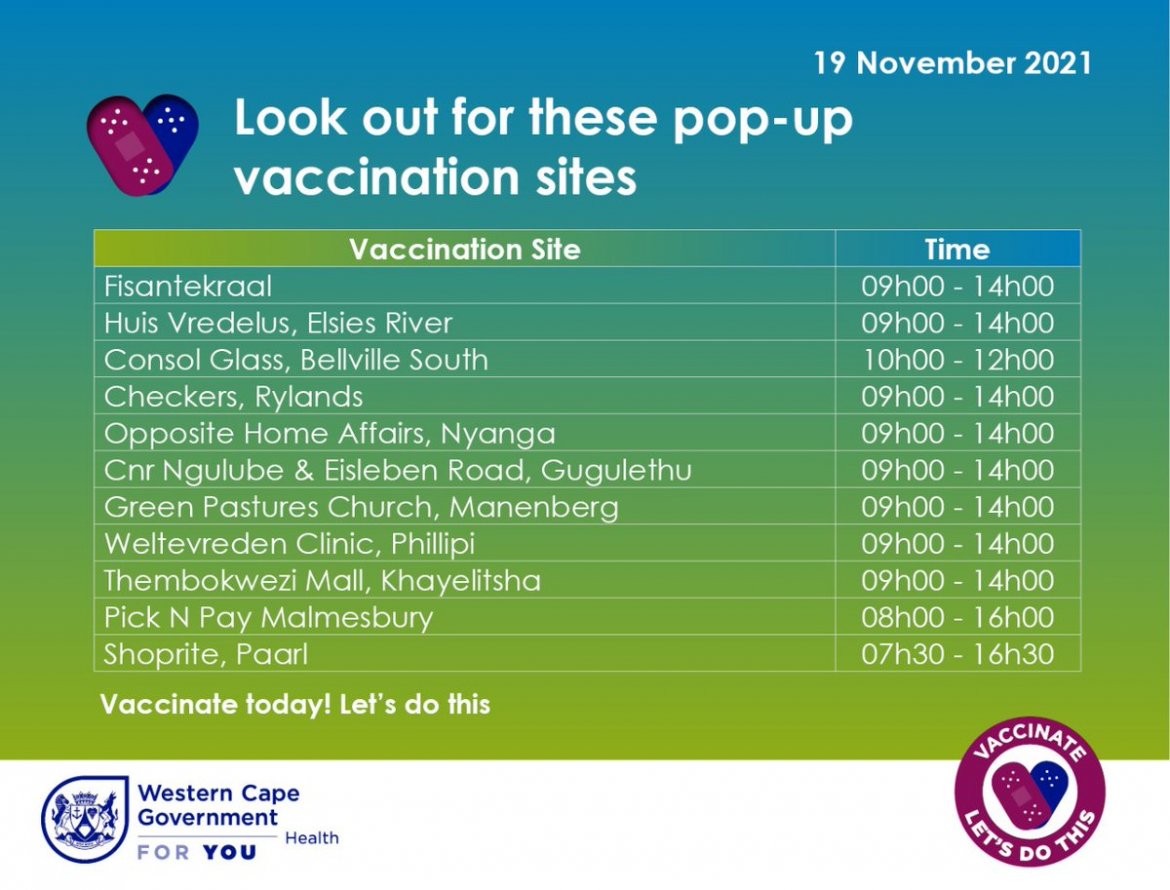 Pop-up vaccination sites open for you today 19th November 2021 in the Western Cape FEiU14yWYAIeNKz.jpg