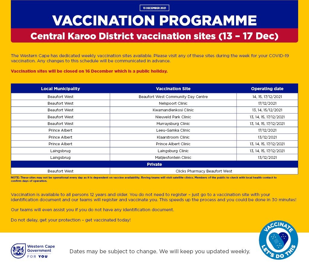 Vaccine sites active for the week of 13 to 17 December 2021 Central Karoo.jpg